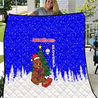 Slovenia Christmas Quilt with Bear Potica Cake Snowy Tree and National Emblem Design - Wonder Print Shop