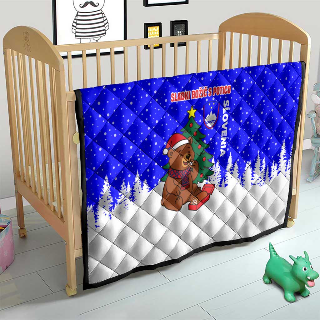 Slovenia Christmas Quilt with Bear Potica Cake Snowy Tree and National Emblem Design - Wonder Print Shop