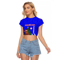Slovenia Christmas Raglan Cropped T Shirt with Bear Potica Cake Snowy Tree and National Emblem Design - Wonder Print Shop