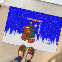 Slovenia Christmas Rubber Doormat with Bear Potica Cake Snowy Tree and National Emblem Design - Wonder Print Shop