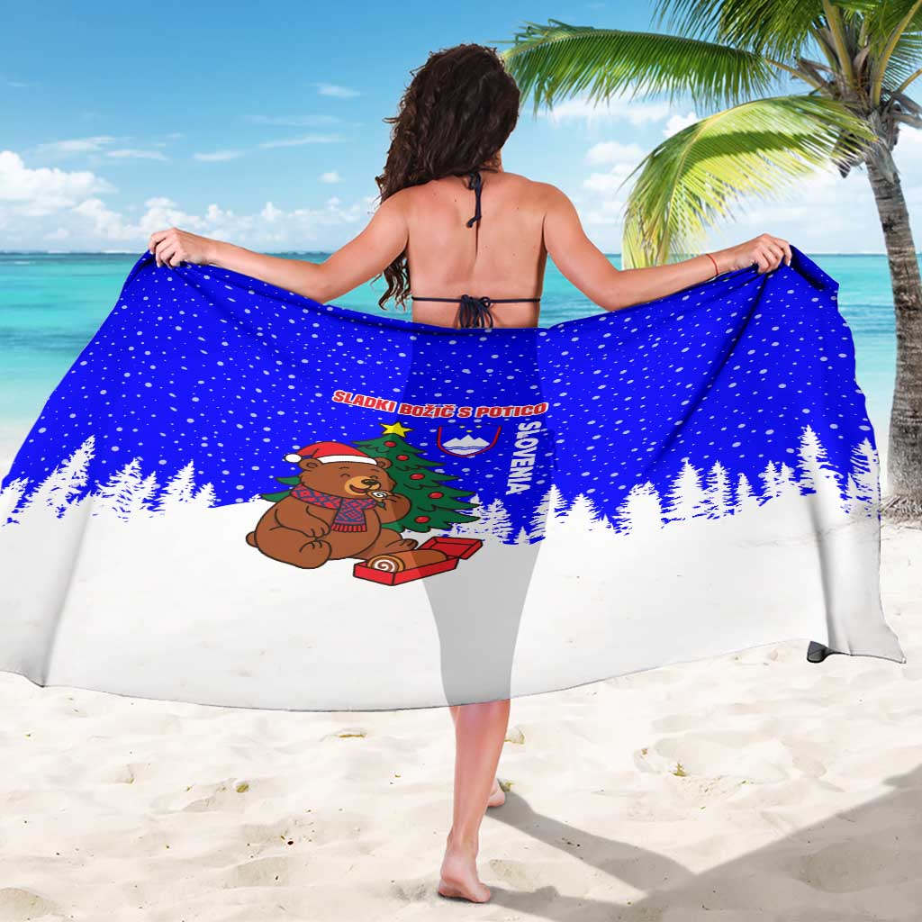 Slovenia Christmas Sarong with Bear Potica Cake Snowy Tree and National Emblem Design - Wonder Print Shop