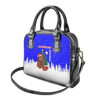 Slovenia Christmas Shoulder Handbag with Bear Potica Cake Snowy Tree and National Emblem Design - Wonder Print Shop