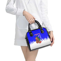 Slovenia Christmas Shoulder Handbag with Bear Potica Cake Snowy Tree and National Emblem Design - Wonder Print Shop