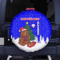 Slovenia Christmas Spare Tire Cover with Bear Potica Cake Snowy Tree and National Emblem Design - Wonder Print Shop