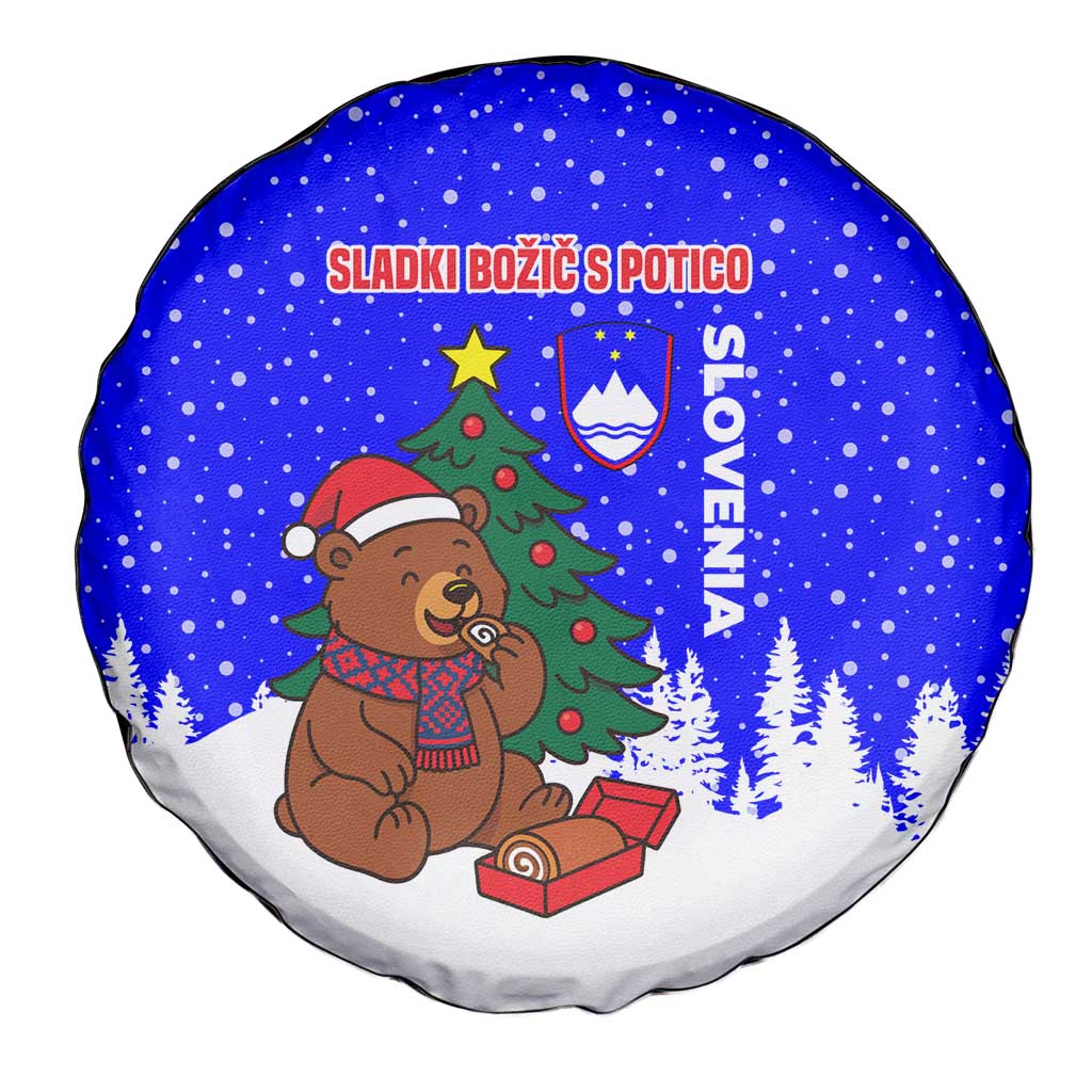 Slovenia Christmas Spare Tire Cover with Bear Potica Cake Snowy Tree and National Emblem Design - Wonder Print Shop
