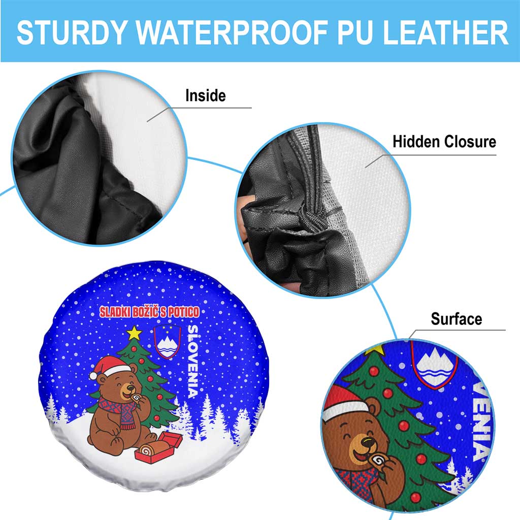 Slovenia Christmas Spare Tire Cover with Bear Potica Cake Snowy Tree and National Emblem Design - Wonder Print Shop