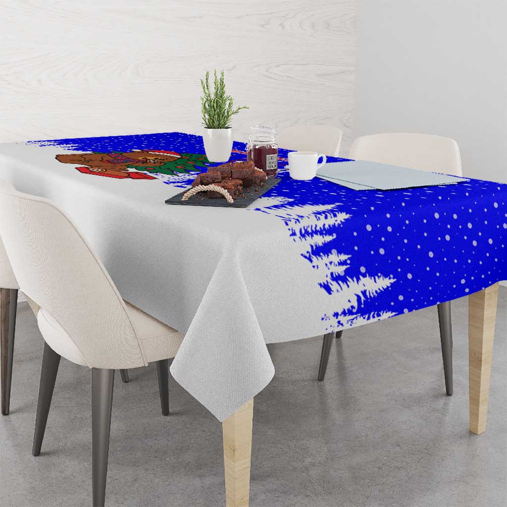 Slovenia Christmas Tablecloth with Bear Potica Cake Snowy Tree and National Emblem Design - Wonder Print Shop