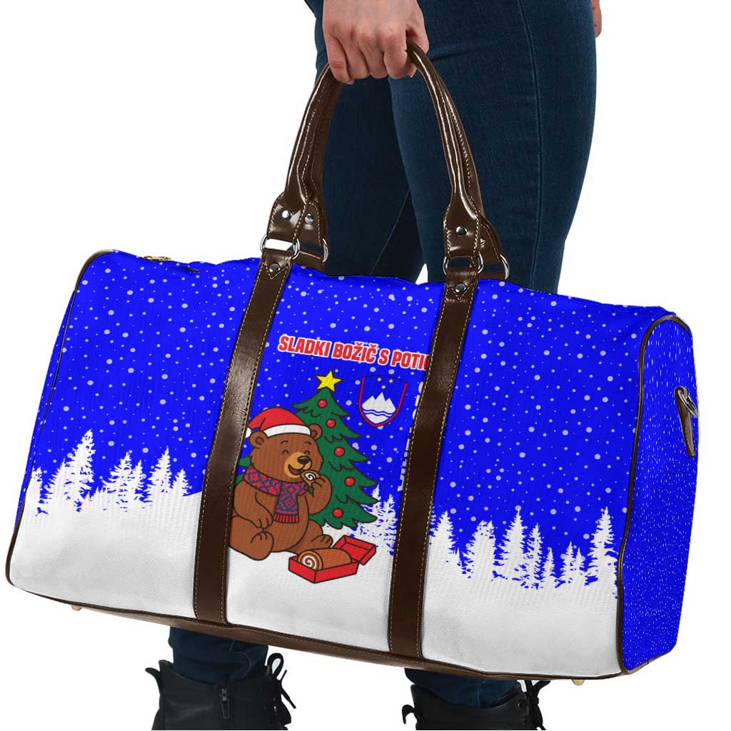 Slovenia Christmas Travel Bag with Bear Potica Cake Snowy Tree and National Emblem Design - Wonder Print Shop