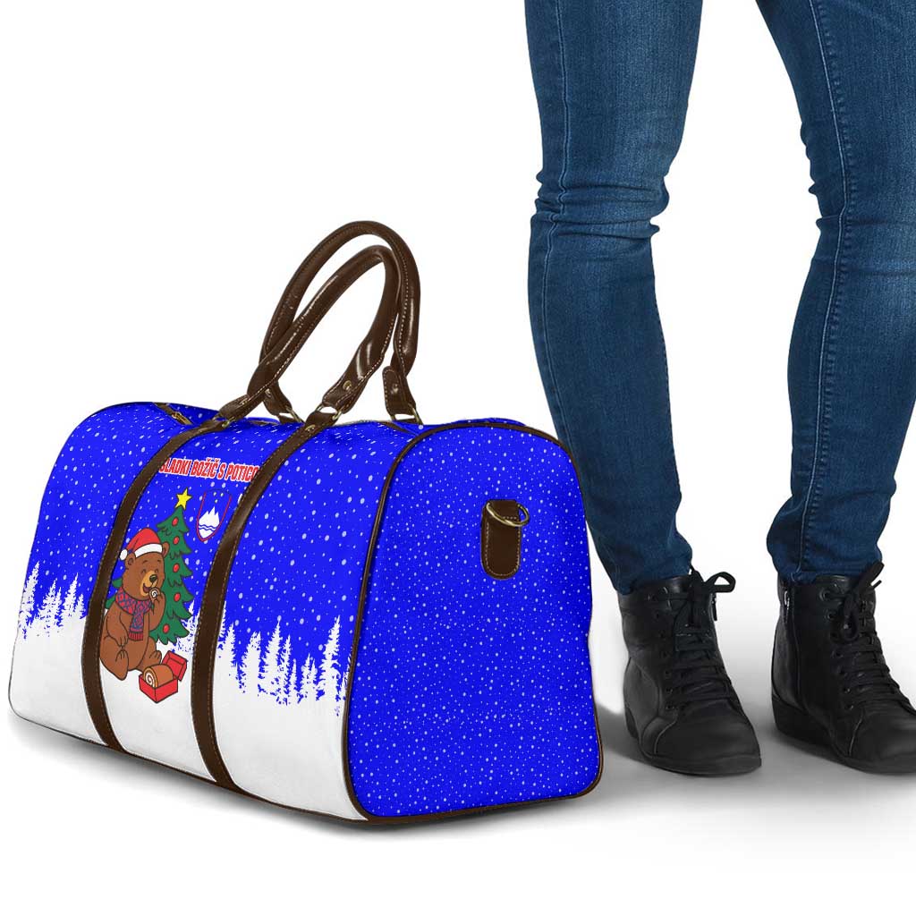 Slovenia Christmas Travel Bag with Bear Potica Cake Snowy Tree and National Emblem Design - Wonder Print Shop