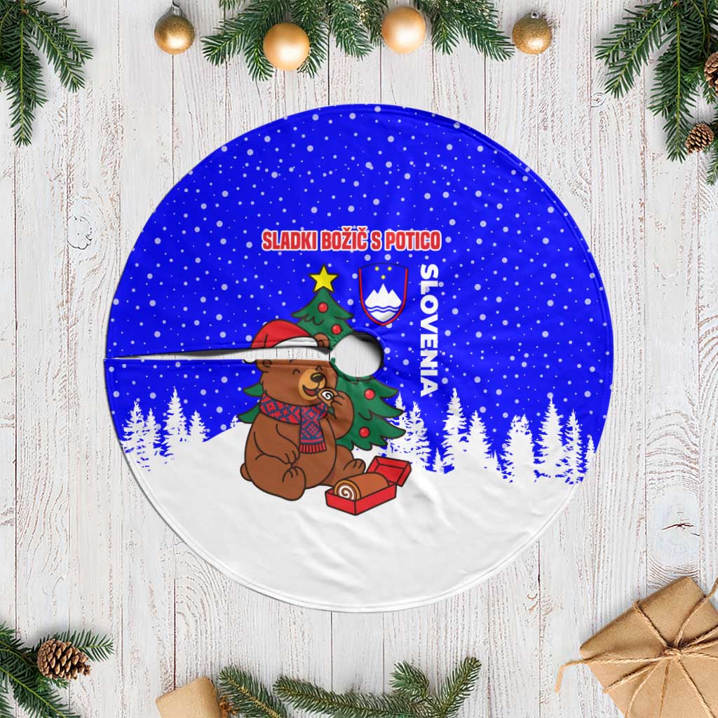 Slovenia Christmas Tree Skirt with Bear Potica Cake Snowy Tree and National Emblem Design - Wonder Print Shop