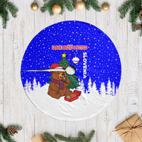 Slovenia Christmas Tree Skirt with Bear Potica Cake Snowy Tree and National Emblem Design - Wonder Print Shop