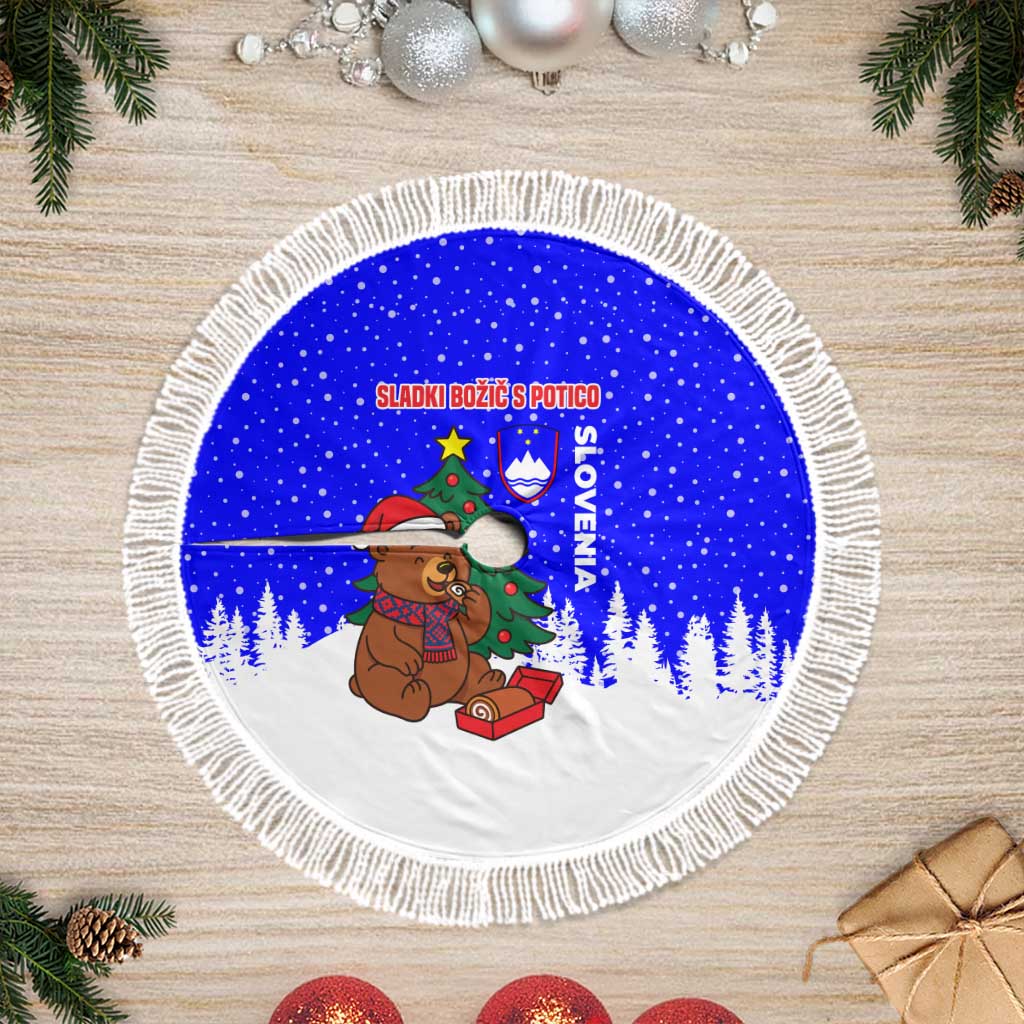 Slovenia Christmas Tree Skirt with Bear Potica Cake Snowy Tree and National Emblem Design - Wonder Print Shop