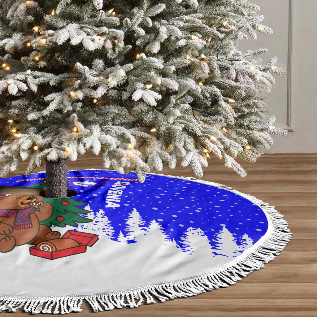 Slovenia Christmas Tree Skirt with Bear Potica Cake Snowy Tree and National Emblem Design - Wonder Print Shop