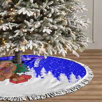 Slovenia Christmas Tree Skirt with Bear Potica Cake Snowy Tree and National Emblem Design - Wonder Print Shop