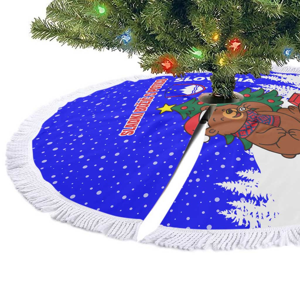 Slovenia Christmas Tree Skirt with Bear Potica Cake Snowy Tree and National Emblem Design - Wonder Print Shop