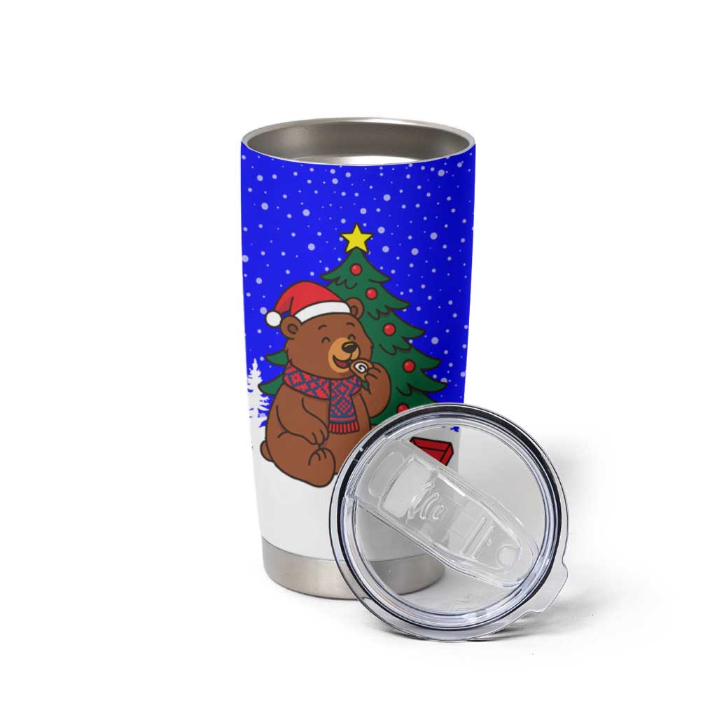 Slovenia Christmas Tumbler Cup with Bear Potica Cake Snowy Tree and National Emblem Design - Wonder Print Shop