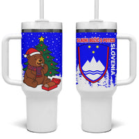 Slovenia Christmas Tumbler With Handle with Bear Potica Cake Snowy Tree and National Emblem Design - Wonder Print Shop