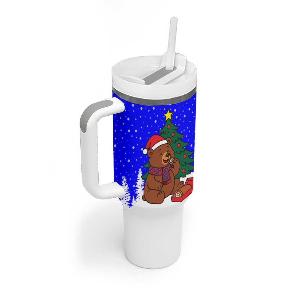Slovenia Christmas Tumbler With Handle with Bear Potica Cake Snowy Tree and National Emblem Design - Wonder Print Shop