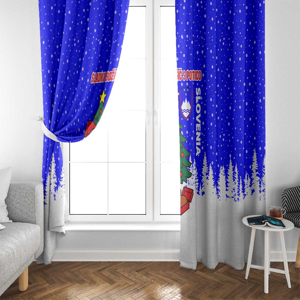 Slovenia Christmas Window Curtain with Bear Potica Cake Snowy Tree and National Emblem Design - Wonder Print Shop