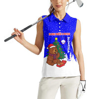 Slovenia Christmas Women Sleeveless Polo Shirt with Bear Potica Cake Snowy Tree and National Emblem Design - Wonder Print Shop