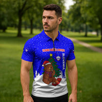 Slovenia Christmas Zipper Polo Shirt with Bear Potica Cake Snowy Tree and National Emblem Design - Wonder Print Shop