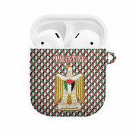 Palestine Christmas AirPods Case with Red-Green Pattern, Golden Eagle Emblem, and Jesus Holding Flag Motif - Wonder Print Shop
