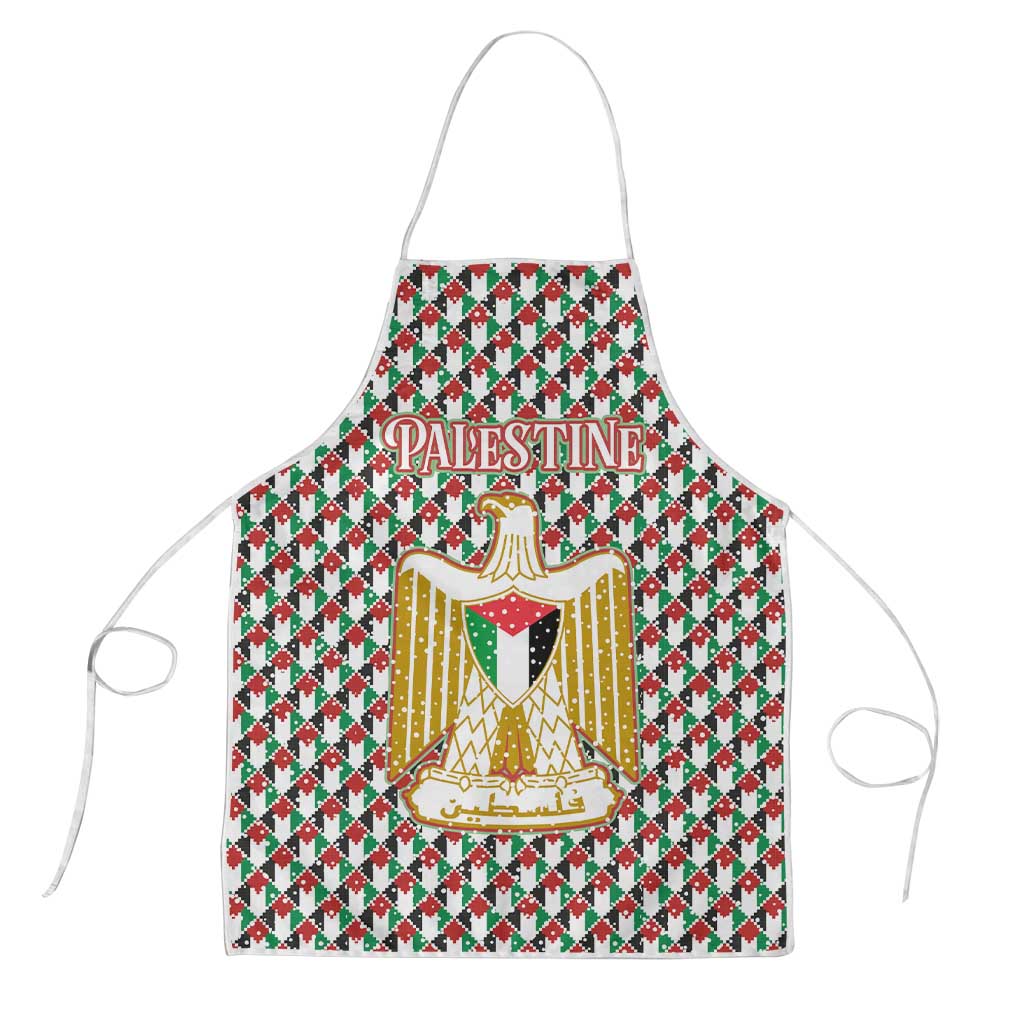 Palestine Christmas Apron with Red-Green Pattern, Golden Eagle Emblem, and Jesus Holding Flag Motif - Wonder Print Shop