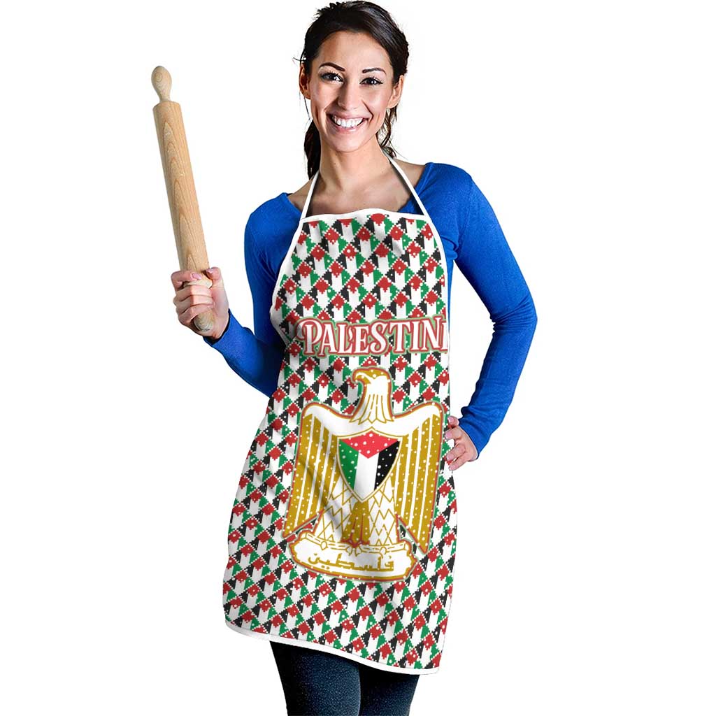 Palestine Christmas Apron with Red-Green Pattern, Golden Eagle Emblem, and Jesus Holding Flag Motif - Wonder Print Shop