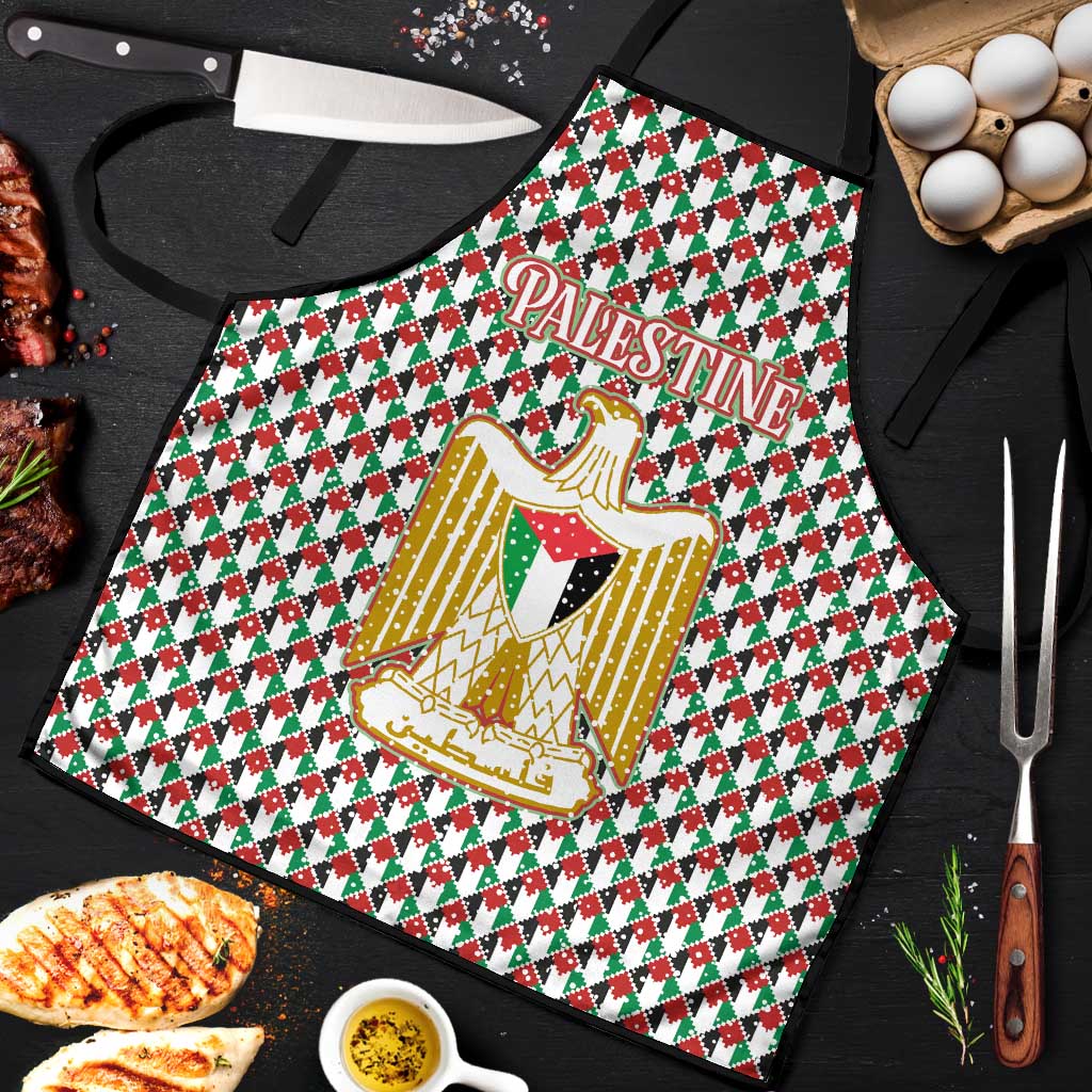 Palestine Christmas Apron with Red-Green Pattern, Golden Eagle Emblem, and Jesus Holding Flag Motif - Wonder Print Shop