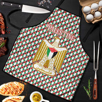Palestine Christmas Apron with Red-Green Pattern, Golden Eagle Emblem, and Jesus Holding Flag Motif - Wonder Print Shop