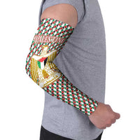 Palestine Christmas Arm Sleeves with Red-Green Pattern, Golden Eagle Emblem, and Jesus Holding Flag Motif - Wonder Print Shop