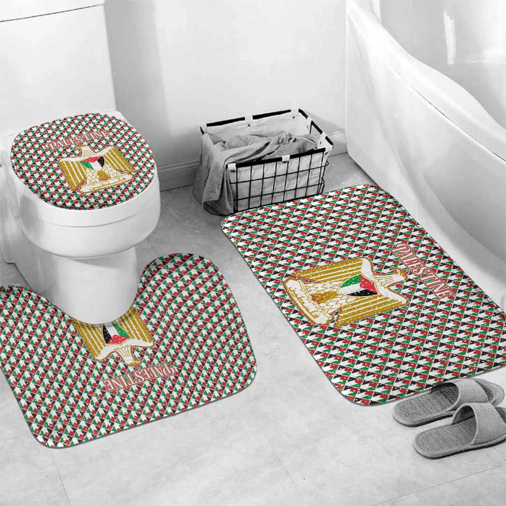 Palestine Christmas Bathroom Set with Red-Green Pattern, Golden Eagle Emblem, and Jesus Holding Flag Motif - Wonder Print Shop