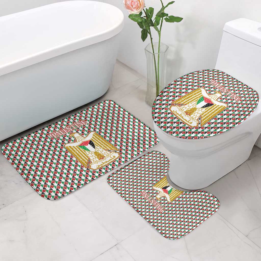 Palestine Christmas Bathroom Set with Red-Green Pattern, Golden Eagle Emblem, and Jesus Holding Flag Motif - Wonder Print Shop