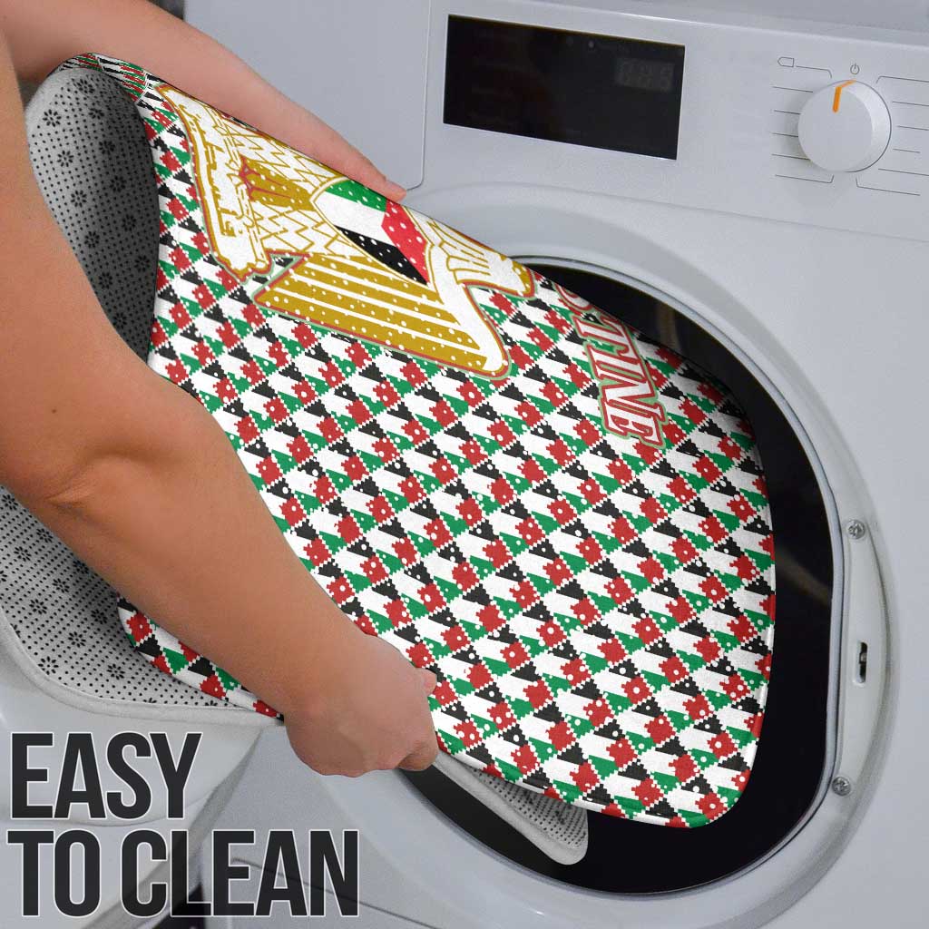 Palestine Christmas Bathroom Set with Red-Green Pattern, Golden Eagle Emblem, and Jesus Holding Flag Motif - Wonder Print Shop