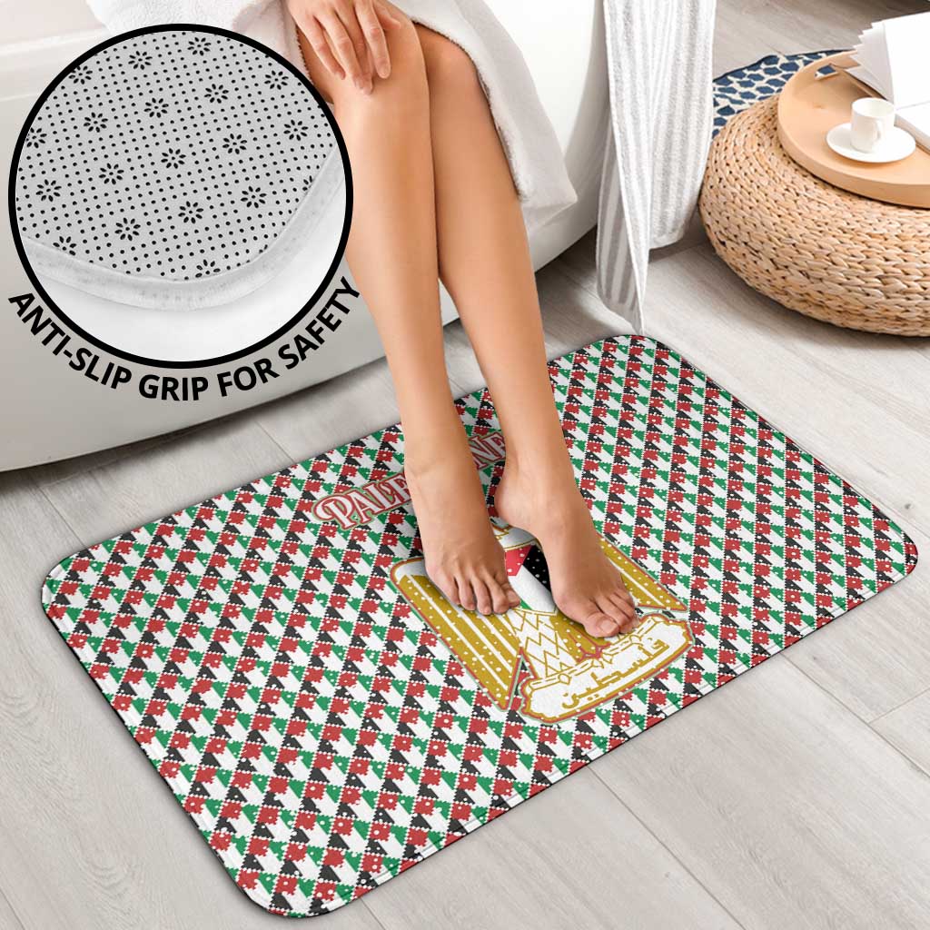 Palestine Christmas Bathroom Set with Red-Green Pattern, Golden Eagle Emblem, and Jesus Holding Flag Motif - Wonder Print Shop