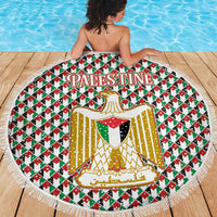 Palestine Christmas Beach Blanket with Red-Green Pattern, Golden Eagle Emblem, and Jesus Holding Flag Motif - Wonder Print Shop