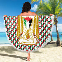 Palestine Christmas Beach Blanket with Red-Green Pattern, Golden Eagle Emblem, and Jesus Holding Flag Motif - Wonder Print Shop