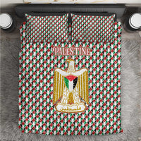 Palestine Christmas Bedding Set with Red-Green Pattern, Golden Eagle Emblem, and Jesus Holding Flag Motif - Wonder Print Shop