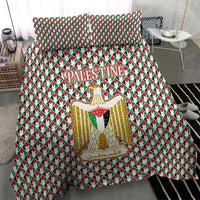 Palestine Christmas Bedding Set with Red-Green Pattern, Golden Eagle Emblem, and Jesus Holding Flag Motif - Wonder Print Shop