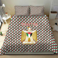 Palestine Christmas Bedding Set with Red-Green Pattern, Golden Eagle Emblem, and Jesus Holding Flag Motif - Wonder Print Shop
