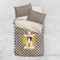 Palestine Christmas Bedding Set with Red-Green Pattern, Golden Eagle Emblem, and Jesus Holding Flag Motif - Wonder Print Shop