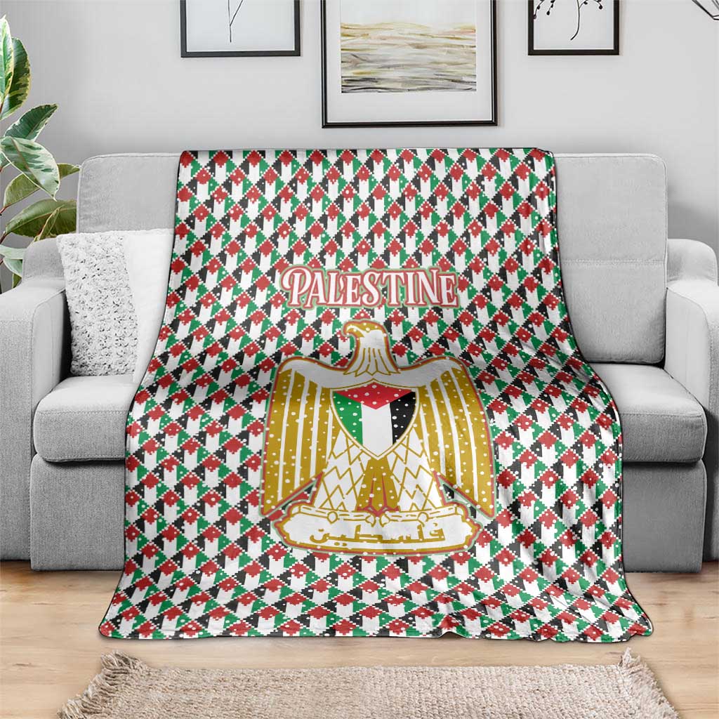 Palestine Christmas Blanket with Red-Green Pattern, Golden Eagle Emblem, and Jesus Holding Flag Motif - Wonder Print Shop