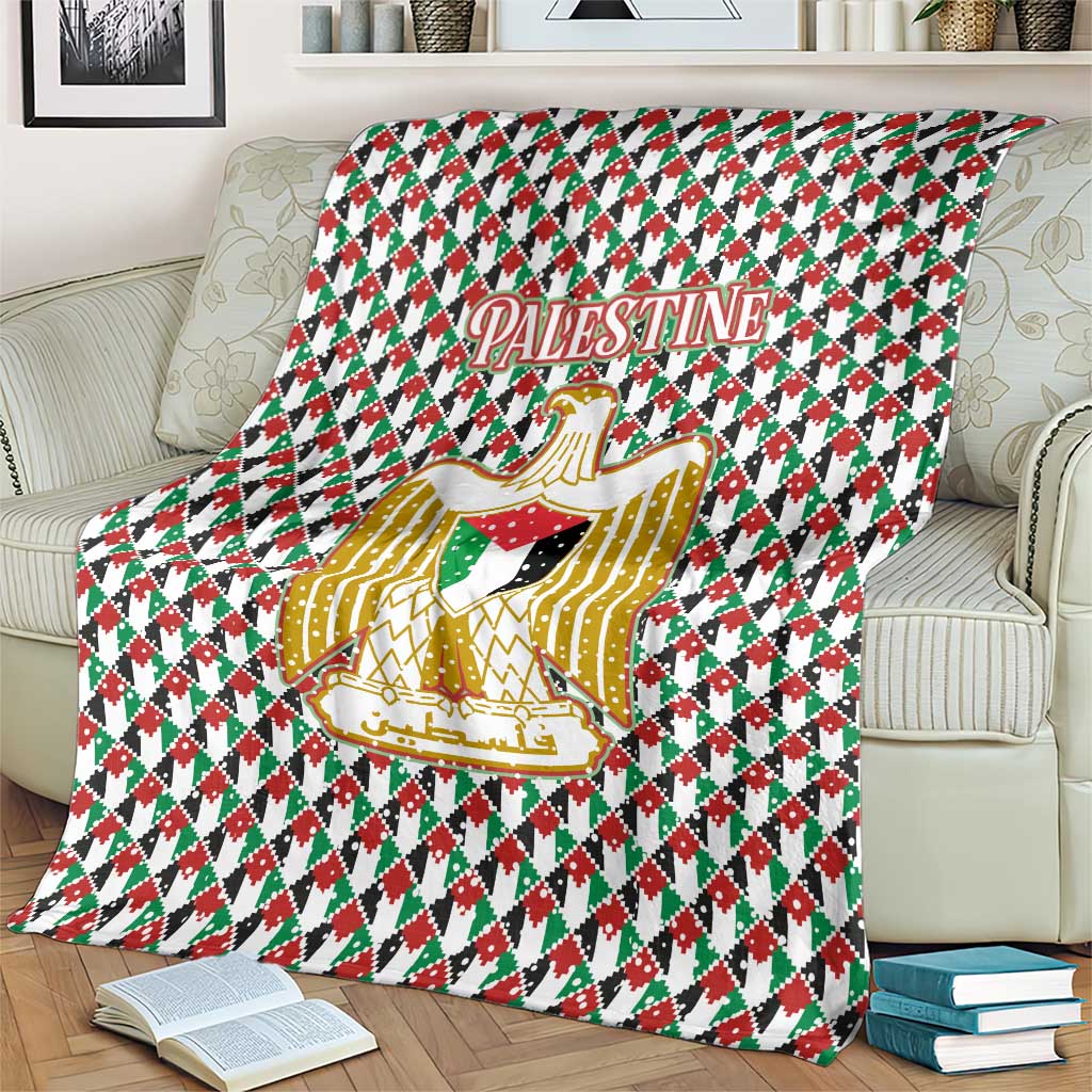 Palestine Christmas Blanket with Red-Green Pattern, Golden Eagle Emblem, and Jesus Holding Flag Motif - Wonder Print Shop