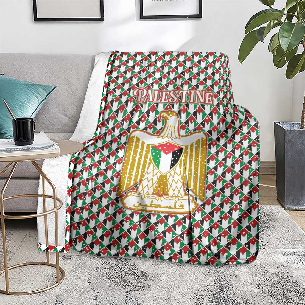 Palestine Christmas Blanket with Red-Green Pattern, Golden Eagle Emblem, and Jesus Holding Flag Motif - Wonder Print Shop