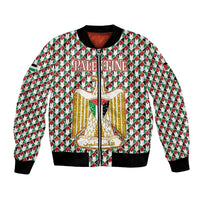 Palestine Christmas Bomber Jacket with Red-Green Pattern, Golden Eagle Emblem, and Jesus Holding Flag Motif - Wonder Print Shop