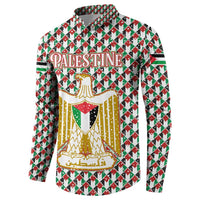 Palestine Christmas Button Sweatshirt with Red-Green Pattern, Golden Eagle Emblem, and Jesus Holding Flag Motif - Wonder Print Shop