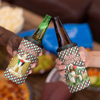 Palestine Christmas 4 in 1 Can Cooler Tumbler with Red-Green Pattern, Golden Eagle Emblem, and Jesus Holding Flag Motif - Wonder Print Shop