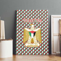 Palestine Christmas Canvas Wall Art with Red-Green Pattern, Golden Eagle Emblem, and Jesus Holding Flag Motif - Wonder Print Shop