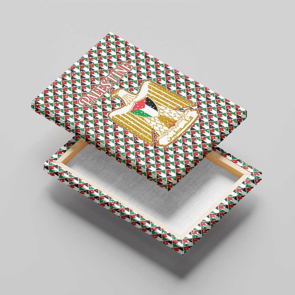 Palestine Christmas Canvas Wall Art with Red-Green Pattern, Golden Eagle Emblem, and Jesus Holding Flag Motif - Wonder Print Shop