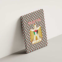 Palestine Christmas Canvas Wall Art with Red-Green Pattern, Golden Eagle Emblem, and Jesus Holding Flag Motif - Wonder Print Shop